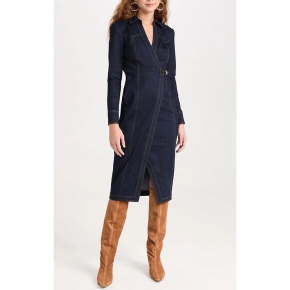 NWT VERONICA BEARD Dark Oxford Arlington Denim Wrap Flatter Fit Dress Size 6 - Picture 1 of 11